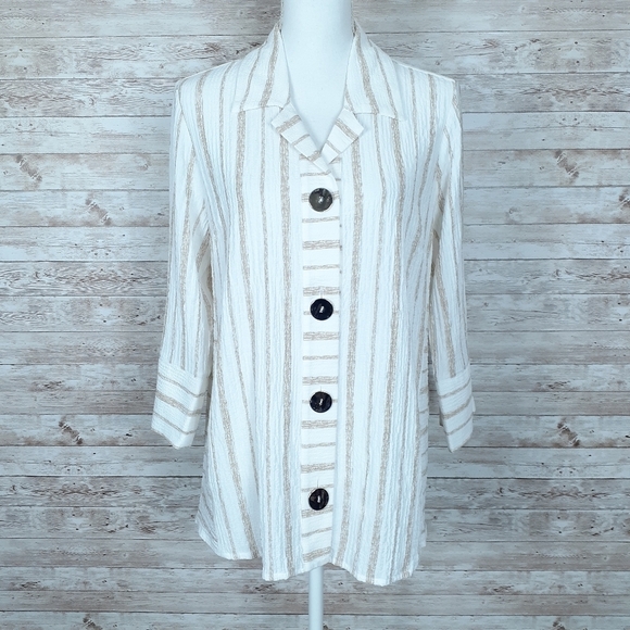 JM Collection Woven Top M Striped Button Up 722 - Picture 1 of 6